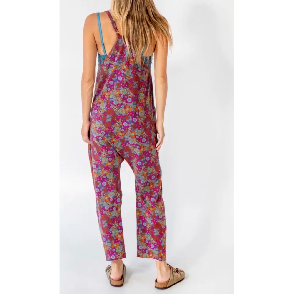 Natural Life Bohemian Lucy Floral Harem Jumpsuit Pink Orange Boho Pockets M - Picture 6 of 10
